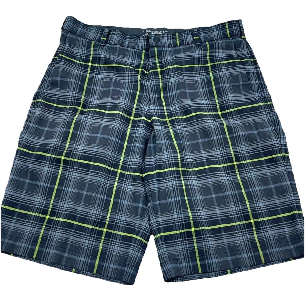 Nike Chino Shorts Men 35 Gray Dri Fit Tour Performance Tartan‎ Plaid Stretch
